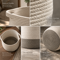 Panier de rangement en corde de coton bicolore personnalisé, grand panier rond avec poignées, organisateur domestique pour couvertures, jouets, linge