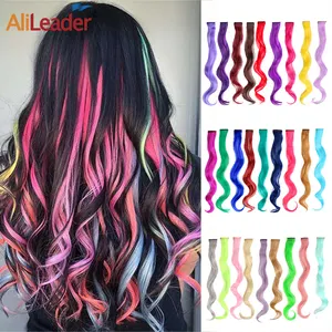 AliLeader Hot Sale Synthetic Curly Rainbow Hair Colored Clip in Hair Extensions