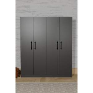 Armoire moderne gris anthracite à 4 portes, style simple et moderne, autoportante avec 6 étagères et 2 penderies, placard gain de place - Product Image 5
