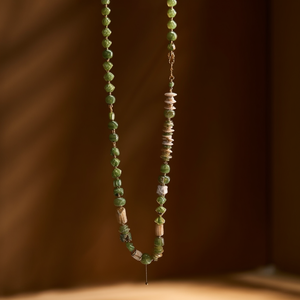 Fashion Beaded <b>Necklace</b> Natural Stone 316L Stainless Steel PVD Gold Plating Sustainable Resistant <b>Long</b> Statement Jewelry Unisex - Product Image 3