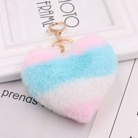 Porte-Clés Pompon en Fourrure Synthétique en Forme de Cœur, Vente en Gros, Pompon en Fausse Fourrure de Lapin Moelleuse, Porte-Clés Cœur Fluffy pour Fille