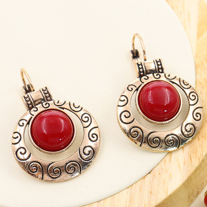 Vintage <b>Red</b> <b>Drop</b> <b>Earrings</b> Alloy Antique Gold Plated Women's Party Jewelry - Product Image 3