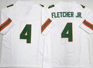Heren Miami College Football Shirts 4 Mark Fletcher Jr 10 Malachi Toney Alle gestikte universiteitsvoetbalshirts 3 kleuren - Product Image 3