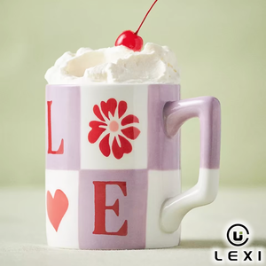 Taza de Cerámica con Diseño de Cuadros y Corazón Rojo XO, Gran Capacidad, Ecológica, Regalo de Boda, Decoración para el Hogar y la Cocina, <span class=keywords><strong>Lexi</strong></span> - Product Image 2