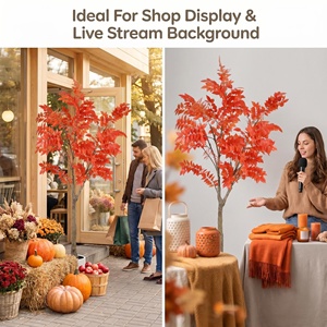 Árbol de Pera Artificial Amarillo de 230 cm con Hojas Rojas en Maceta, Planta Realista para Decoración de Interiores de Hogar u Oficina - Product Image 3