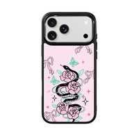 Coque de téléphone AG Feeling Black Edge avec motif serpent rose doré pour iPhone 17, 17 Pro Max, 16 Pro, 15 – Coque magnétique