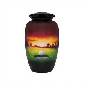 Golf Cremation <b>Urn</b> Beautifully Painted Colorful Evening Round of Golf Is Perfect Memorial for a Loved Golfer <b>Large</b> <b>Urn</b> Free Bag - Product Image 1