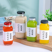 Bouteille en verre carrée réutilisable pour jus et boissons, 180ml, 250ml, 300ml, 350ml, 500ml, bouteille de lait en verre vide avec couvercle métallique, vente en gros