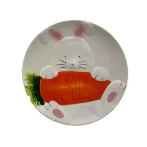 Hand-painted ceramic round 12 inches cookie plate with rabbit decoration