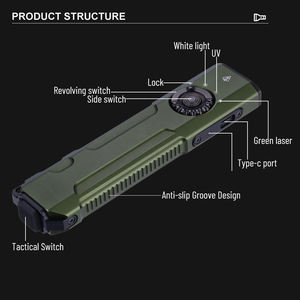 مصباح يدوي مسطح ، مصباح يدوي مزدوج مصدر إضاءة EDC مع شعاع أخضر وكشاف كومبو ليد أبيض - Product Image 2