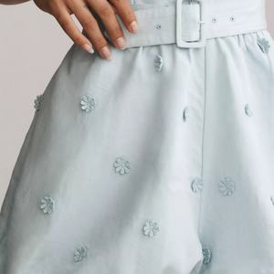 Mono de mujer con cuello halter, cintura cruzada, escote en V, sin espalda, mezcla de lino, con adornos florales 3D y cinturón, estilo burbuja, gran oferta 2025 - Product Image 2