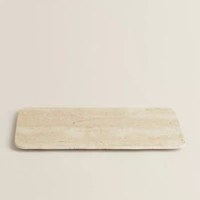 Plateau de service rectangulaire en marbre de travertin beige vintage personnalisé, style wabi-sabi, en pierre naturelle