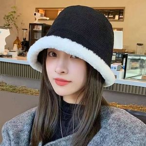 White Corduroy Bucket <b>Hat</b> With Fleece Lining <b>Warm</b> Winter <b>Hat</b> For Women - Product Image 2