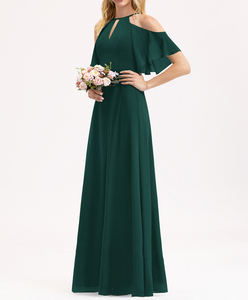 New Look Halter Neck <strong>Cold</strong> <strong>Shoulder</strong> Keyhole High Waits Plain Chiffon Gown Wedding Bridesmaid <strong>Dresses</strong> for Women - Product Image 2