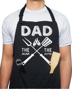VAGAVY Grembiule in Cotone con Tasche per Barbecue, Regalo di Natale per Papà, Marito, Uomo, Grembiule Nero per Grigliate - Product Image 1