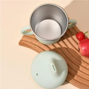 Vente en gros de gobelets d'apprentissage pour bébé en acier inoxydable 304 de 150 ml, double couche, silicone anti-fuite, facile à nettoyer, tasse pour tout-petit avec poignée - Product Image 5