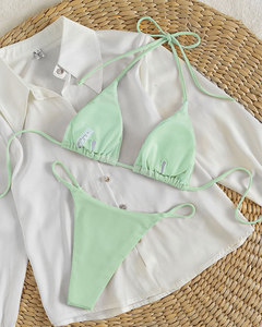 Set <span class=keywords><strong>Bikini</strong></span> Wanita Model Ribbed Custom, Baju Renang 2 Potong Solid, <span class=keywords><strong>Bikini</strong></span> Mini Seksi untuk Wanita Dewasa, Mikro <span class=keywords><strong>Bikini</strong></span> - Product Image 4