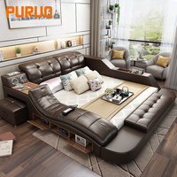 PURUO Lit intelligent de luxe Ensemble de lit multifonction king size Drap Plateforme Message Lit avec haut-parleur