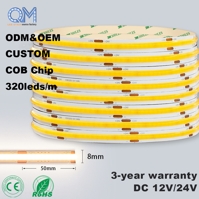 Dotless COB LED Strip Light 12V 5M Flexible Ribbon for Home Office Commercial Ceiling Lighting