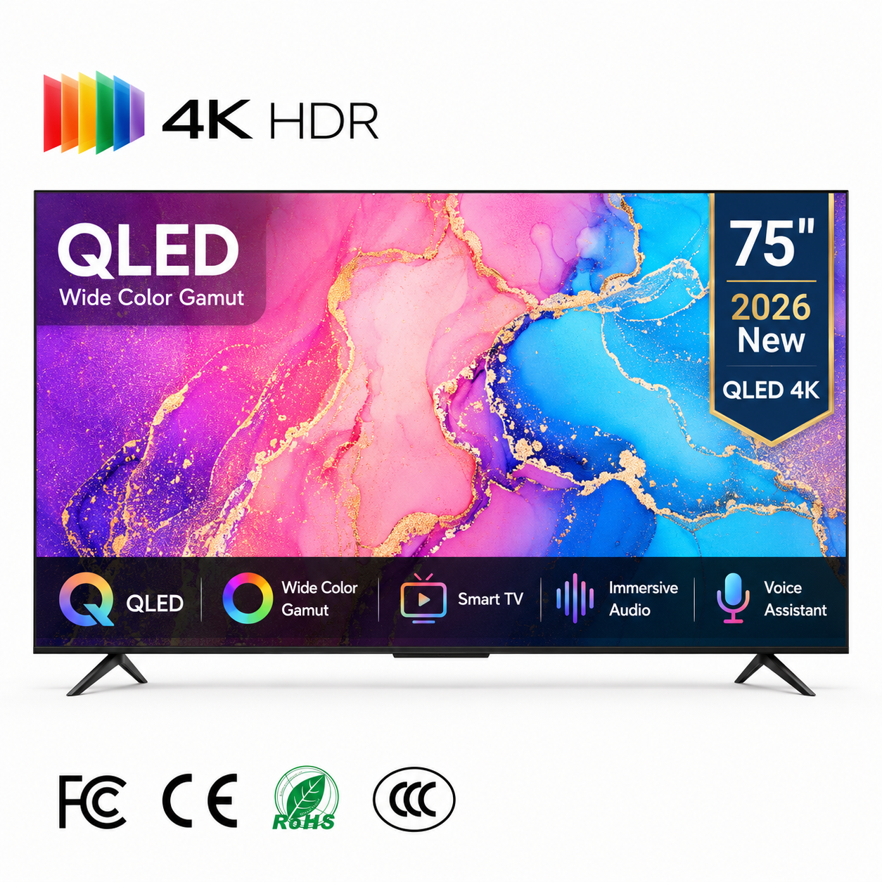 <strong>2026</strong> 75 85 100 Inch <strong>4K</strong> UHD QLED Smart <strong>TV</strong> Android WiFi HDR Tempered Glass Large Screen Television OEM ODM