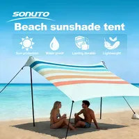 Tente de plage portable UPF50+ en Lycra avec ancrages par sacs de sable, auvent pare-soleil extérieur pour camping, pêche, pique-nique, grande taille, coupe-vent