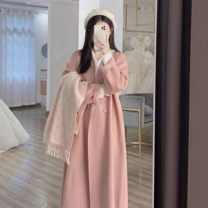 Youya Studios Women's Wool Coat Mid Length Double Breasted Trench Coat For Autumn Winter Fashion Front - Product Image 4