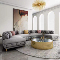 Ensemble de canapés en tissu velours capitonné de haute qualité, canapé d'angle Chesterfield moderne en velours rose