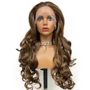 Длинные коричневые парики Омбре для женщин, волнистые с лица, 13x3, футбольные волосы, термостойкие синтетические парики на фронтальной сетке