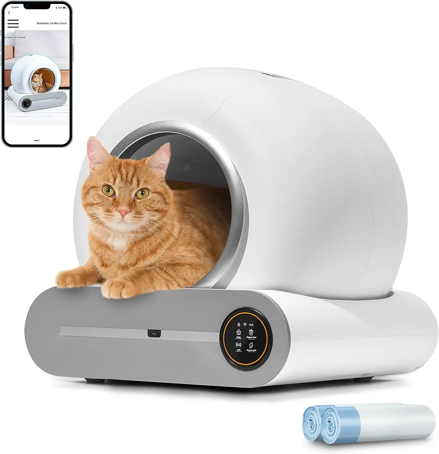 Nettoyage automatique intelligent Toilette pour chat WiFi APP Contrôle intelligent Indicateur lumineux de désinfection UV Boîte de bac à litière pour chat