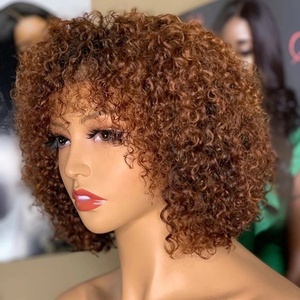 New Kinky Xoăn Bob Mật Ong Nâu Afro Lọn Tóc Giả Trinh Nữ Full Brazil Lớp Biểu Bì Aligend Tóc Con Người Ren Phía Trước Tóc Giả Với Bang - Product Image 2