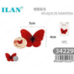 Applicazione a farfalla Ilan 5x4cm rossa termoadesiva per decorazione di abbigliamento - Product Image 1