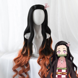 <span class=keywords><strong>Perruque</strong></span> synthétique de cosplay Demon Slayer Anime Kamado <span class=keywords><strong>Nezuko</strong></span>, longue de 95 cm, ondulée, noire et orange foncé mélangées, vente en gros - Product Image 2