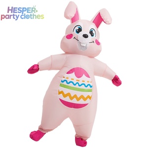 Costume gonflable HESPER Lapin de Pâques bleu avec salopette, tenue de performance, costume de poupée de dessin animé mignon pour fêtes et événements - Product Image 1