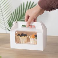 Boîte à cupcakes en papier kraft blanc écologique et recyclable avec poignée, 2/4/6 trous avec fenêtre, sans danger pour les aliments, pour l'emballage de mini-muffins de boulangerie