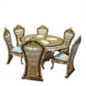 Juego de Comedor Redondo de Madera de Teca Antigua de Lujo, Diseño Real, Muebles de Comedor para 6 Personas - Product Image 2