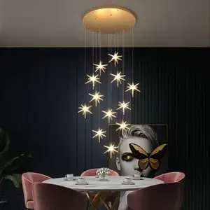 Lustre de led estilo chuva de meteoros, moderno, minimalista, luxuoso, para quarto, restaurante, hotel, escadas rotativas, lâmpada estrelada criativa