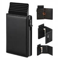Portefeuille magnétique Casekey en cuir microfibre, anti-RFID, en aluminium, pour cartes de crédit, avec mécanisme pop-up à trois volets, vente en gros