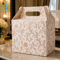 Boîte à dessert florale en carton rigide écologique avec poignée, motif islamique entièrement imprimé, emballage cadeau pour dattes et chocolats