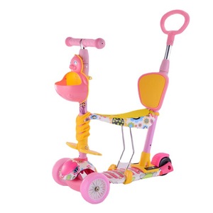 Scooter 3 en 1 con barra de empuje para niñas de 1 a 3 años, diseño de dibujos animados, material plástico, juguete de empuje y arrastre con cesta de almacenamiento. - Product Image 5
