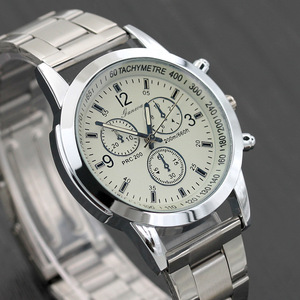 Montres en verre bleu pour hommes en gros, montres-bracelets à quartz tendance avec bracelet en acier pour hommes - Product Image 2