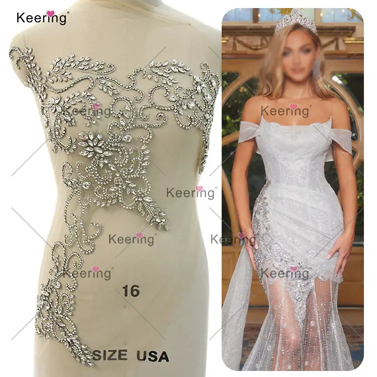 WDP-414 Keering Formal Prom Dresses Silver Crystal Back Body Jewelry Rhinestone Embellishments Applique Bodice Panel