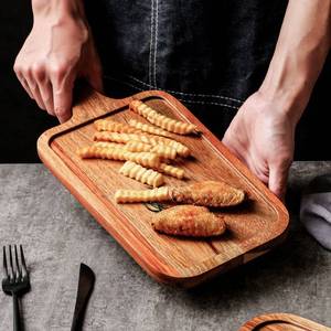 Wooden Serving <b>Tray</b> Acacia Wood Handle Rectangular <b>Large</b> For Hotel Food Coffee Tea Western Style Solid Color - Product Image 1