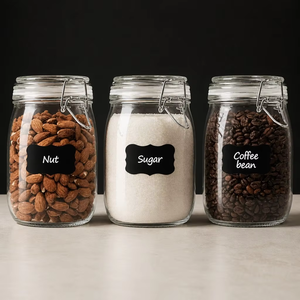 Ensemble de bocaux en verre hermétiques, <span class=keywords><strong>3</strong></span> bocaux ronds de 34 oz (<span class=keywords><strong>1</strong></span> L) avec couvercles et fermetures à pince métallique, pour le stockage des aliments dans la cuisine - Product Image 1