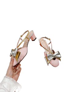 Women's Pink Slingback Pumps with Bow Accent and Metallic Trim for Party and Daily Wear - Product Image 4