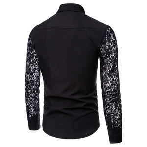 <span class=keywords><strong>Camicia</strong></span> Casual in <span class=keywords><strong>pizzo</strong></span> pieno a braccio tinta unita alla moda da <span class=keywords><strong>uomo</strong></span> camicie con risvolto a maniche lunghe - Product Image 4