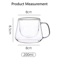 Mug à café moderne en verre borosilicate résistant à la chaleur, à double paroi, réutilisable, 200 ml, passe au lave-vaisselle, pour le camping, la rentrée scolaire