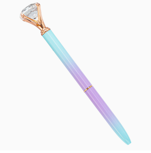 Bolígrafo de punta redonda azul degradado a morado con cristal de diamante en la parte superior y clip metálico en oro rosa. - Product Image 1