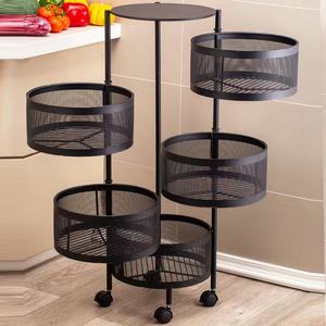 Kitchen <b>Vegetable</b> Rack Cylindrical Floor Type 360 Degree Rotating <b>Baskets</b> Rack 5-Layer Shelving Metal Storage Rack - Product Image 4