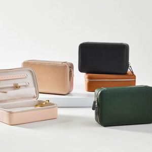 Petites boîtes de voyage avec logo en cuir véritable pour boîte de rangement de bijoux à fermeture éclair - Product Image 4