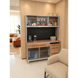 Modern Birch Wood Aluminum Frame Storage Cabinet With Glass Doors And Drawers For Kitchen Use - Product Image 2